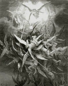 "Lucifer Cast Out" by Gustave Doré. With the battle-cry "Quis Ut Deus!" St. Michael led the first counter-revolutionary offensive in History.